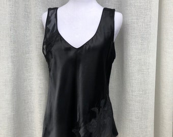 Vintage Oscar de la Renta Pink Label black polyester slip on blouse, Sleepwear Lingerie