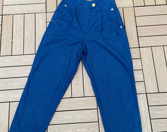 1980’s Denim Blue high waisted pants with gold buttons
