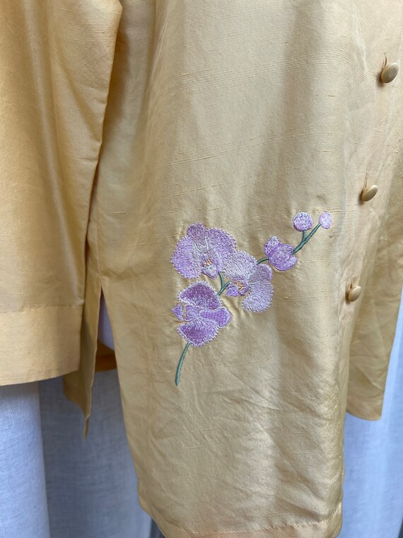 Hi Lin vintage gold yellow silk embroidered orchi… - image 4