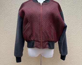 Vintage SAGE Clothing Burgundy Bomber Jacket with Fleece Sleeves