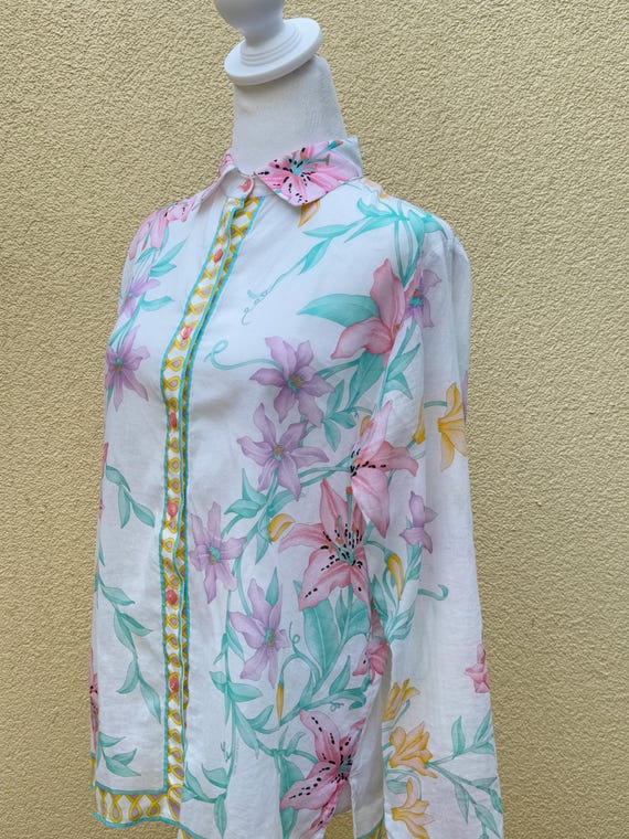 Averardo Bessi floral button down light cotton bl… - image 3