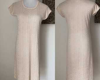 Ivory cream color knitted short sleeve mini dress