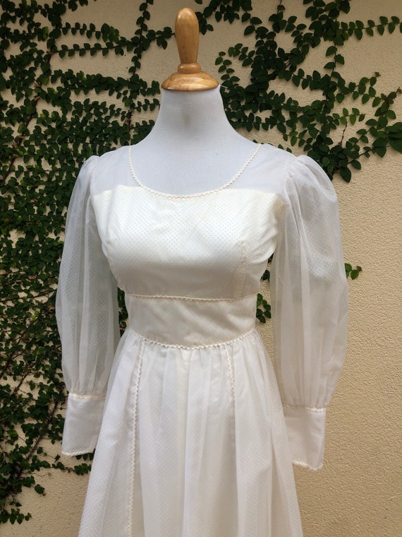 1950s handmade off white polyester chiffon polka … - image 4