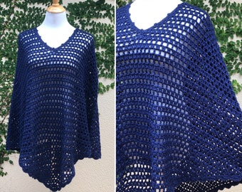 Royal blue crochet acrylics poncho cover up