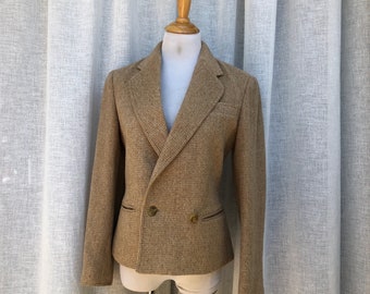 1990’s Louis Féraud light brown sand color double breasted wool mohair blend blazer