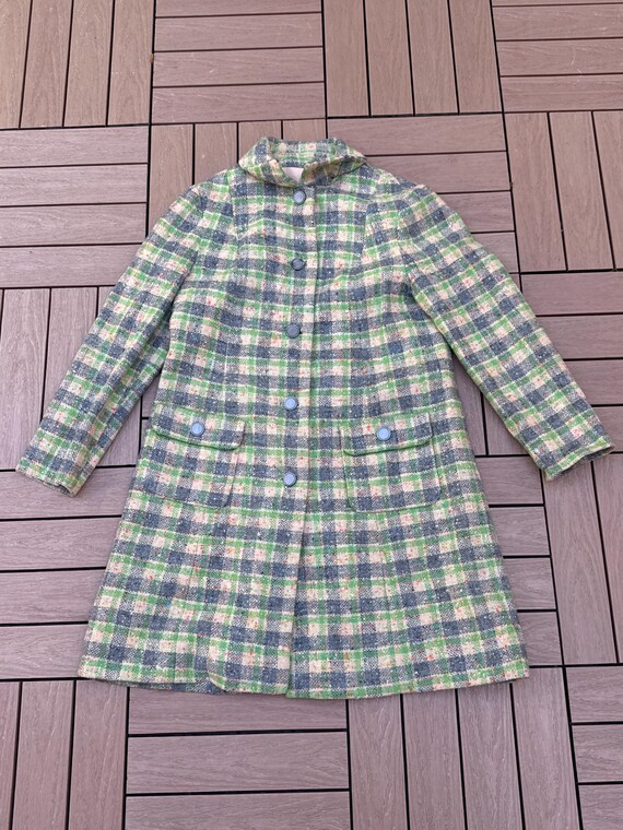 1960 mint green plaid button down single breasted… - image 8