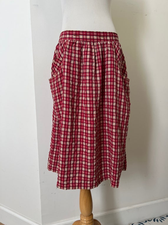 Vtg Guess red plaid  Midi skirt with front pockets