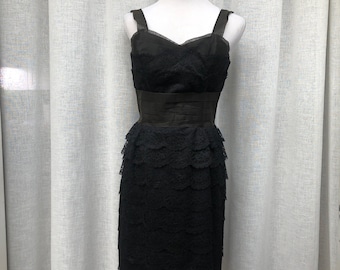 1950's Black tiered Lace mini cocktail dress