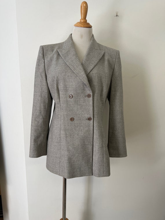 Vintage Italian wool double breasted light gray bl