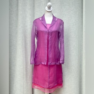 nora noh silk dress 1980s Nora Noh Purple Silk Dress S