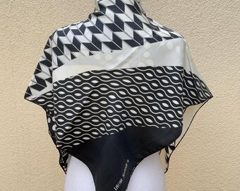 Hanae Mori Silk black and white abstract pattern scarf