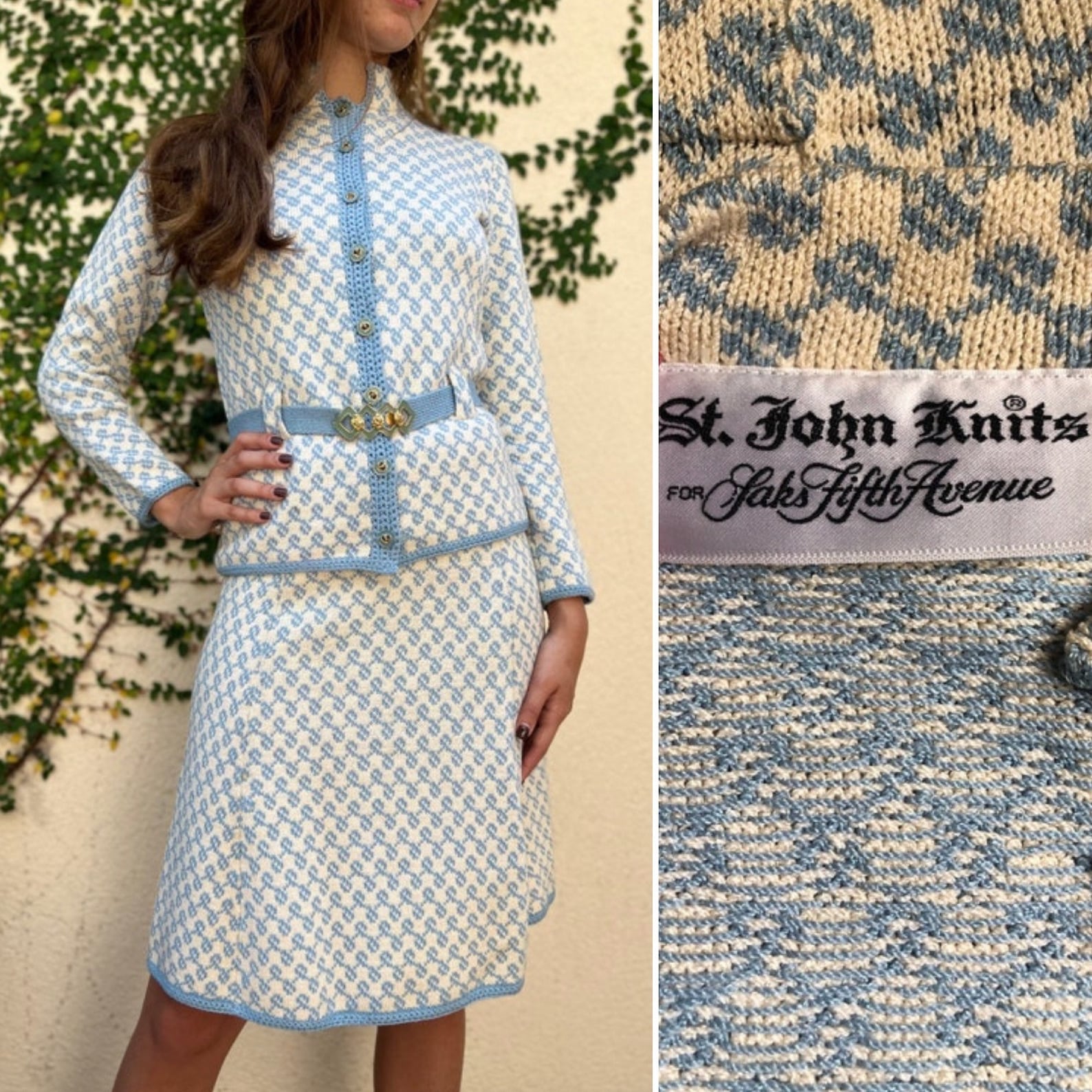 Vintage St. John Knits Light Blue and Cream Preppy Knitted Etsy