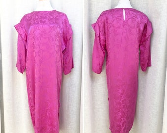 1980 Alain Castel hot Pink, magenta fuchsia floral Silk Brocade Shift Dress