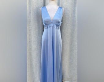 Vanity Fair blue v neck lingerie maxi sleepwear dress