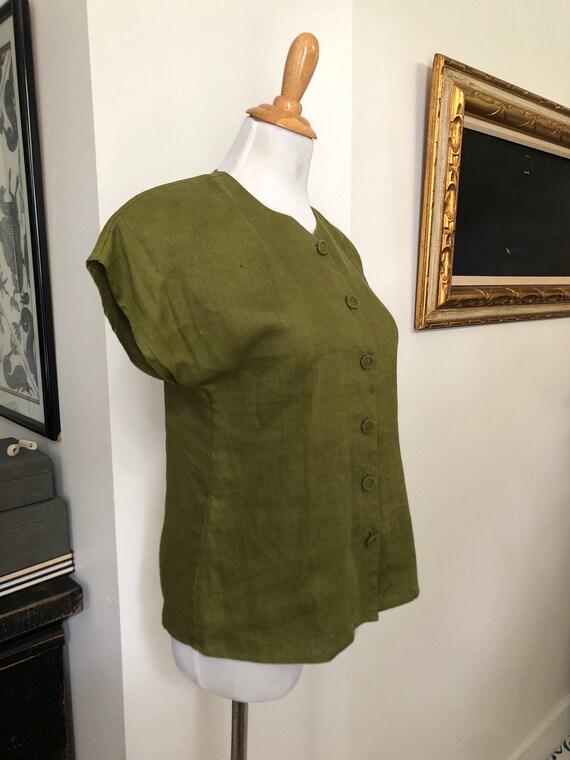 Vintage Ann Taylor olive green linen sleeveless b… - image 3