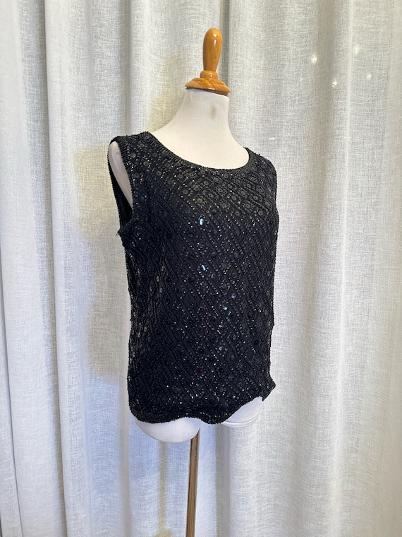 1960’s Black Wool Sequin Embellished Sleeveless To