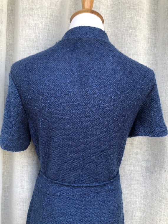 1952 Bright Blue Polyester Boucle Knitted Stretch… - image 4