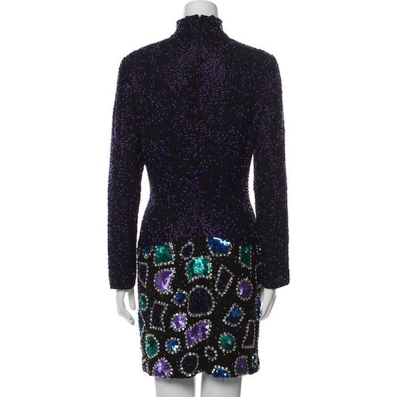 Bob Mackie jewel tone beaded mini dress long sleeve, high neck purple green Bob Mackie jewel tone beaded mini dress long sleeve, high neck purple green