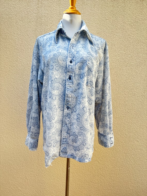 1960 Unisex Polyester Denim Look Paisley Blouse