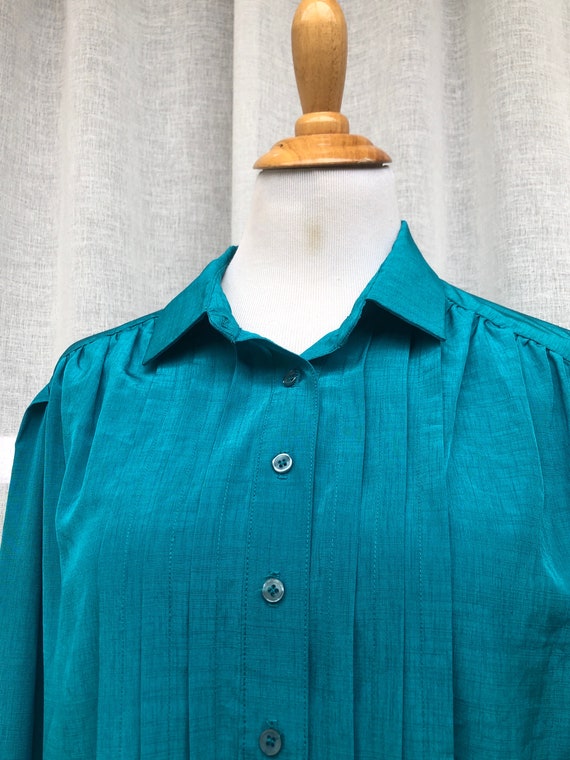 Vintage Schrader Sport Turquoise long sleeve shir… - image 2