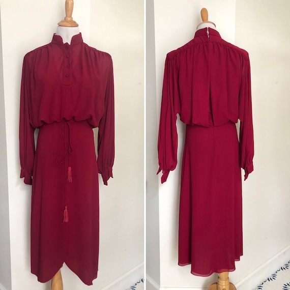 Mignon raspberry color midi long sleeve dress - image 1