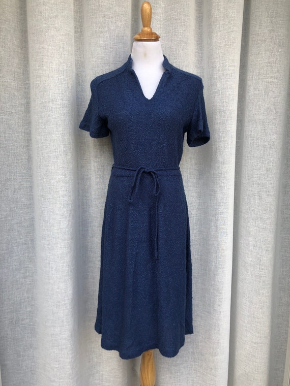 1952 Bright Blue Polyester Boucle Knitted Stretch… - image 1