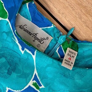 Vintage Adrianna Papell blue and green floral silk brocade dress image 9