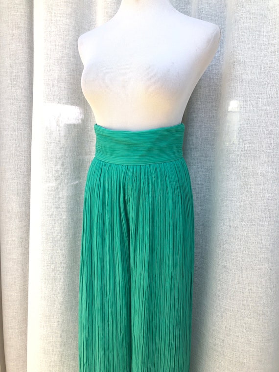 Mary McFadden Pleats Plisse Emerald Green high wa… - image 3