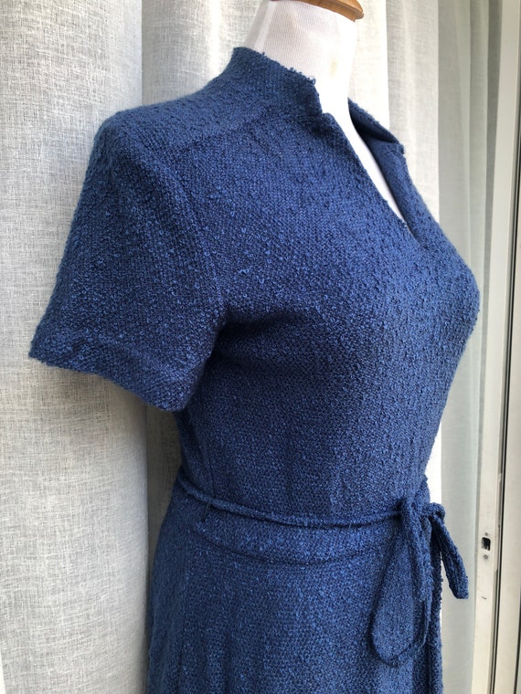 1952 Bright Blue Polyester Boucle Knitted Stretch… - image 3