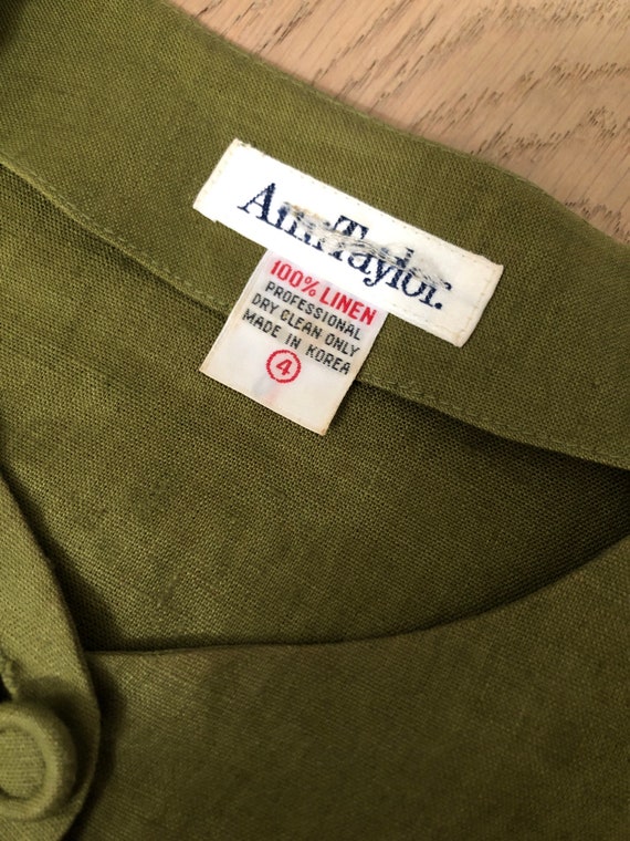 Vintage Ann Taylor olive green linen sleeveless b… - image 7