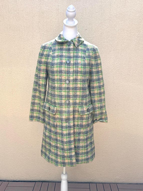 1960 mint green plaid button down single breasted… - image 1