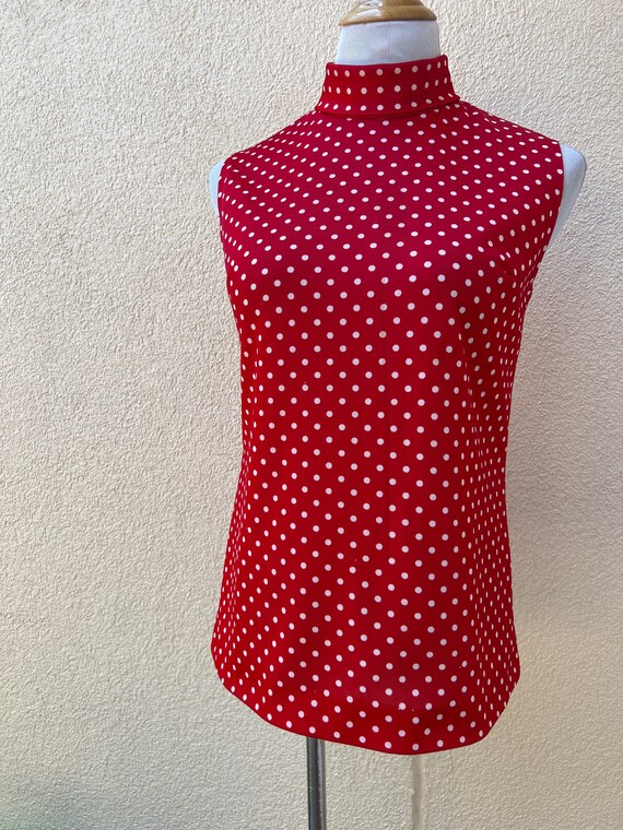 1960 Red and White Polkadot Turtleneck Sleeveless… - image 2