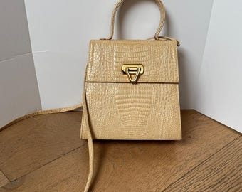 Elegant Tan Crocodile-Embossed Women\'s Bag Vintage Medici Germany Genuine Leather Croc Embossed Beige  main image 2