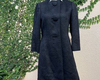 Vintage Tung Sum & co black alpaca coat with super soft embroidered quilted silk lining