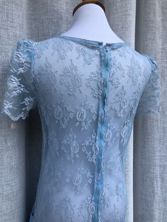 Vintage 1980's Romantic Light Blue Lace dropped w… - image 5