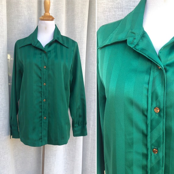 Vintage Dearborn Emerald Green Long Sleeve Blouse - image 1