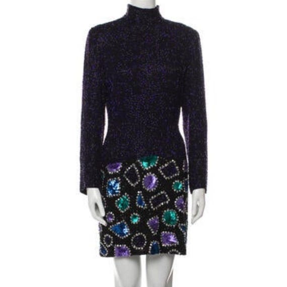 jewel tone mini dresses Bob Mackie jewel tone beaded mini dress long sleeve, high neck purple green