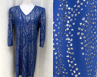 1980 Martinique fashion blue sparkly long sleeve shirt mini  dress