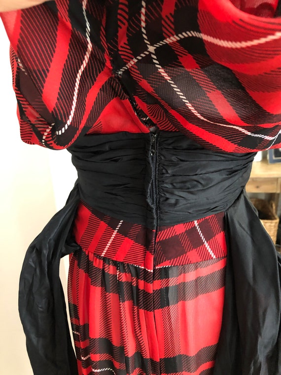 Albert Nipon sheer red and black plaid batwing ci… - image 7