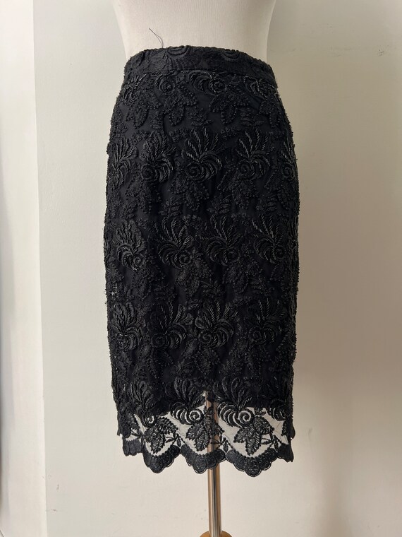 1990's Black Lace beaded skirt and jacket set - image 9