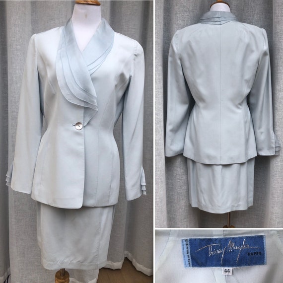Thierry Mugler light blue skirt suit, 1990's