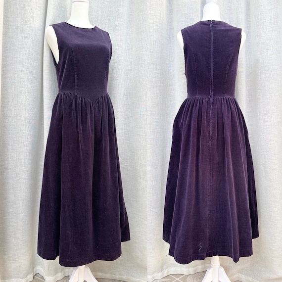 1980s Laura Ashley Corduroy Purple Sleeveless Pinafore Dress Etsy