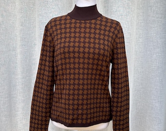 Jones New York Brown Houndstooth turtleneck sweater