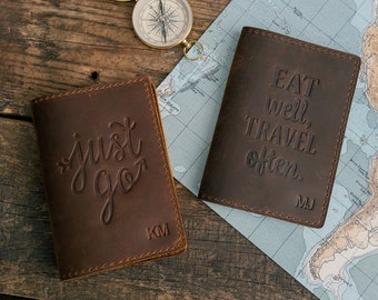 Quote Leather Passport Cover or Travel Wallet, Personalized Passport Cover, Wanderlust Leather Passport Holder, Adventure Passport Holder