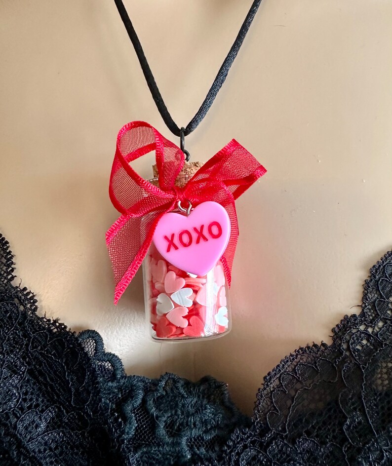 Valentine Bottled Confetti Conversation Heart Kitsch Necklace for