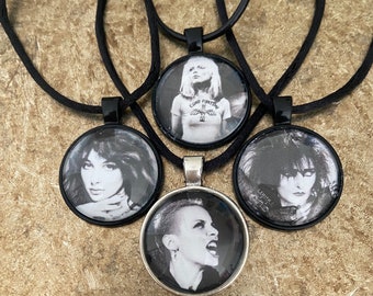 Iconic Female Vocalist Portrait Pendant Necklace Punk, New Wave, Gothic