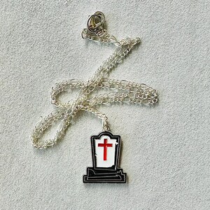 Headstone Pendant Necklace Silver Gold Black White Red Gothic Cross