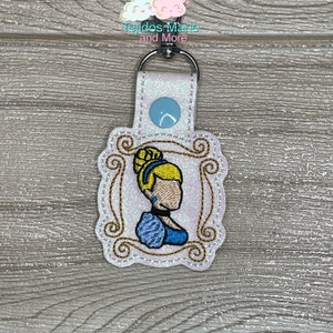 Cinderella Key Fob, Embroidery Key Fob, Embroidered, Key Chain, Key Ring, Cinderella