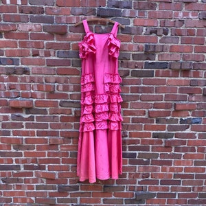 Xs/xxs 1930s PINK RUFFLE acetate sleeveless dress vintage thirties 1940s dark pink slip dress image 1