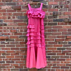 Xs/xxs 1930s PINK RUFFLE acetate sleeveless dress vintage thirties 1940s dark pink slip dress image 5